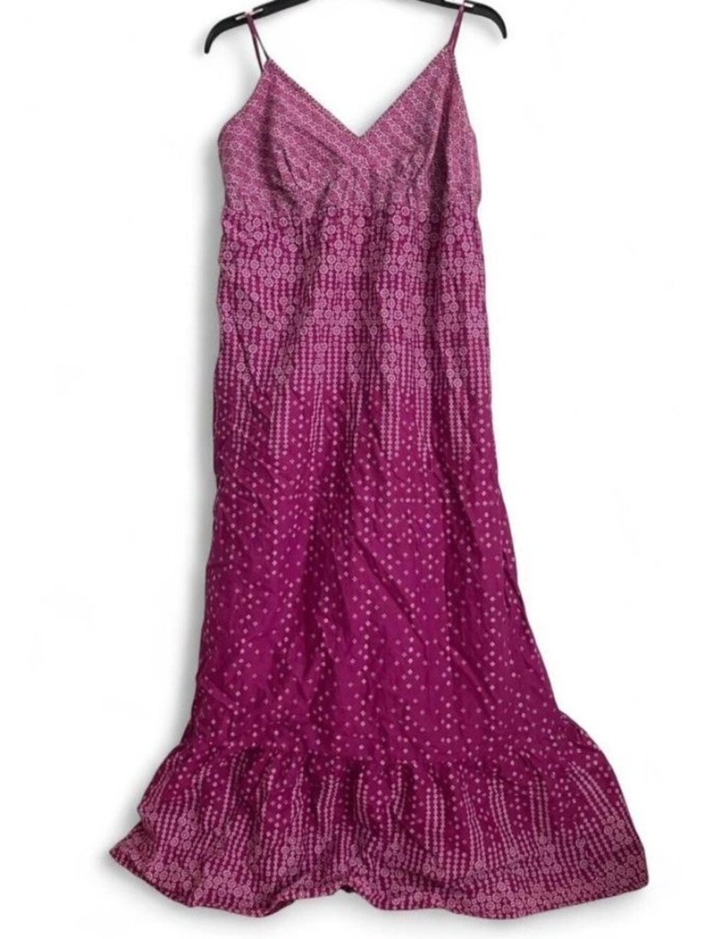 American Eagle Outfitters Purple White Floral V-Neck Maxi Dress 14 Ruffle
